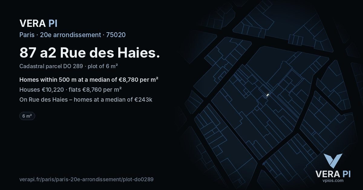 87 a2 Rue des Haies, 20e arrondissement at night – the plot lit, the parcels around coloured by the prices near them