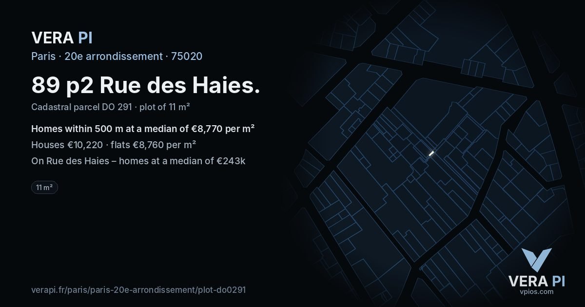 89 p2 Rue des Haies, 20e arrondissement at night – the plot lit, the parcels around coloured by the prices near them