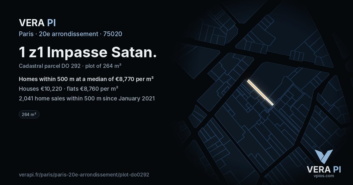 1 z1 Impasse Satan, 20e arrondissement at night – the plot lit, the parcels around coloured by the prices near them