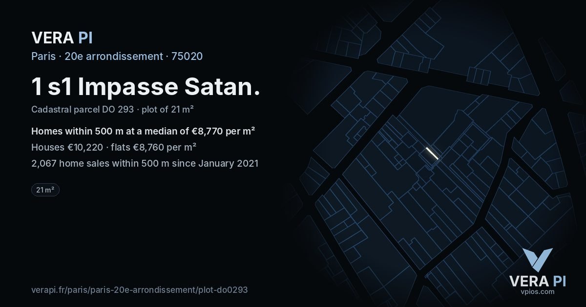 1 s1 Impasse Satan, 20e arrondissement at night – the plot lit, the parcels around coloured by the prices near them