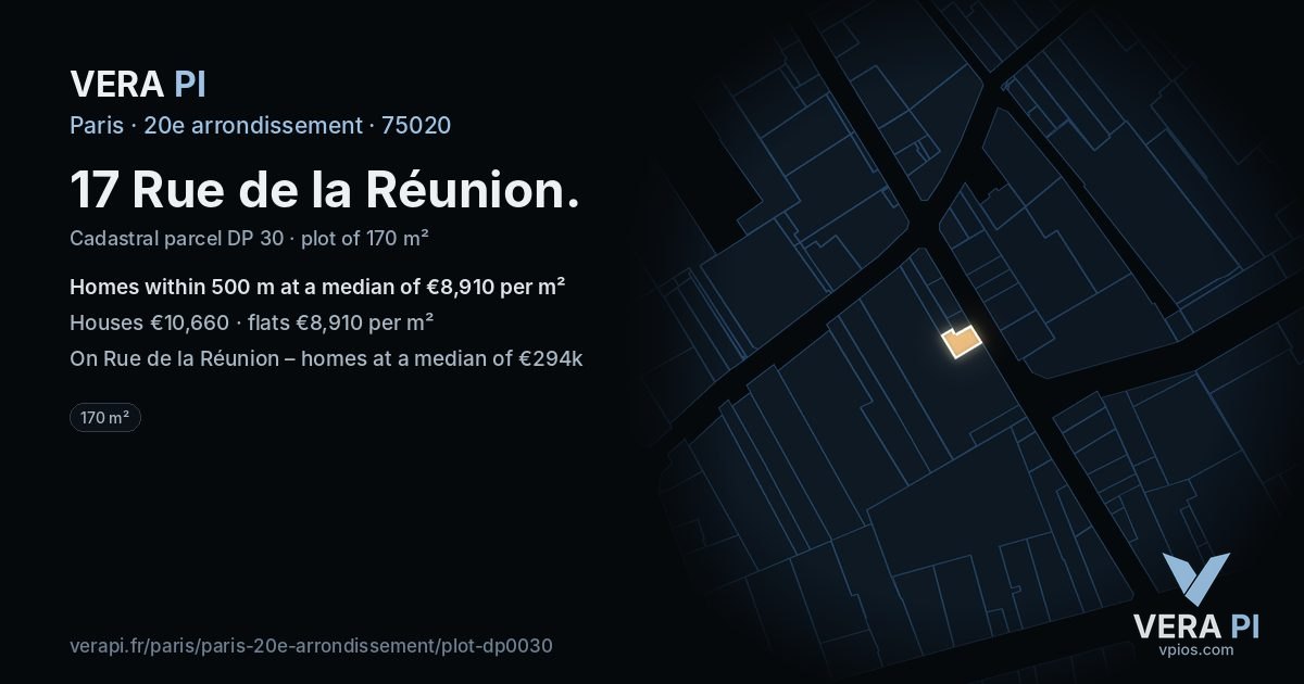 17 Rue de la Réunion, 20e arrondissement at night – the plot lit, the parcels around coloured by the prices near them