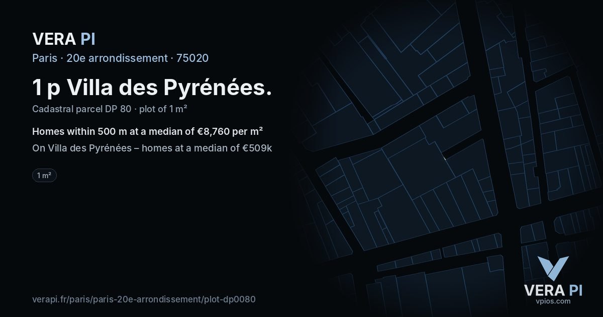 1 p Villa des Pyrénées, 20e arrondissement at night – the plot lit, the parcels around coloured by the prices near them