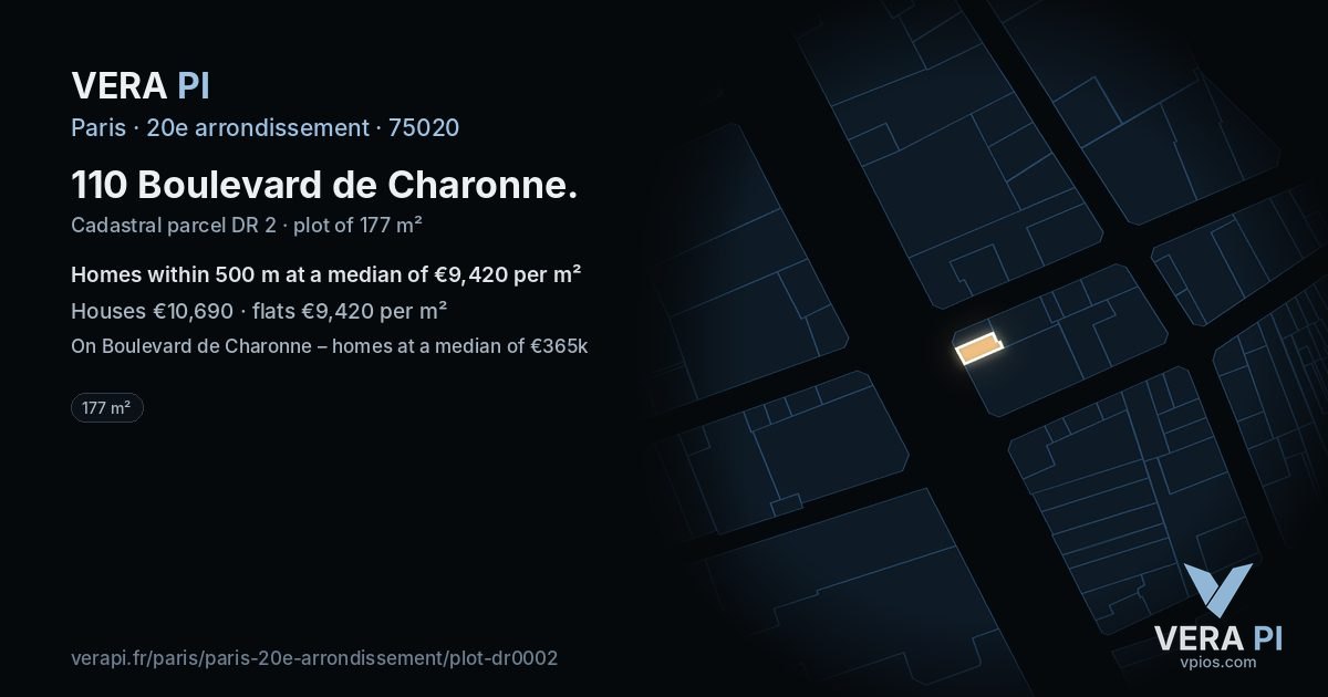 110 Boulevard de Charonne, 20e arrondissement at night – the plot lit, the parcels around coloured by the prices near them