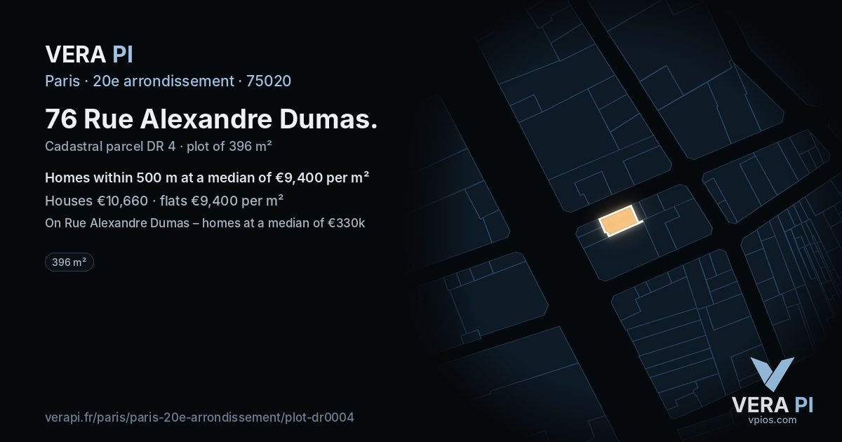 76 Rue Alexandre Dumas, 20e arrondissement at night – the plot lit, the parcels around coloured by the prices near them
