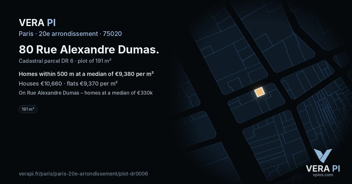 80 Rue Alexandre Dumas, 20e arrondissement at night – the plot lit, the parcels around coloured by the prices near them