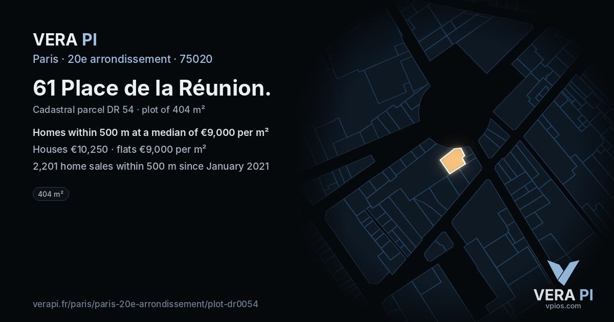 61 Place de la Réunion, 20e arrondissement at night – the plot lit, the parcels around coloured by the prices near them