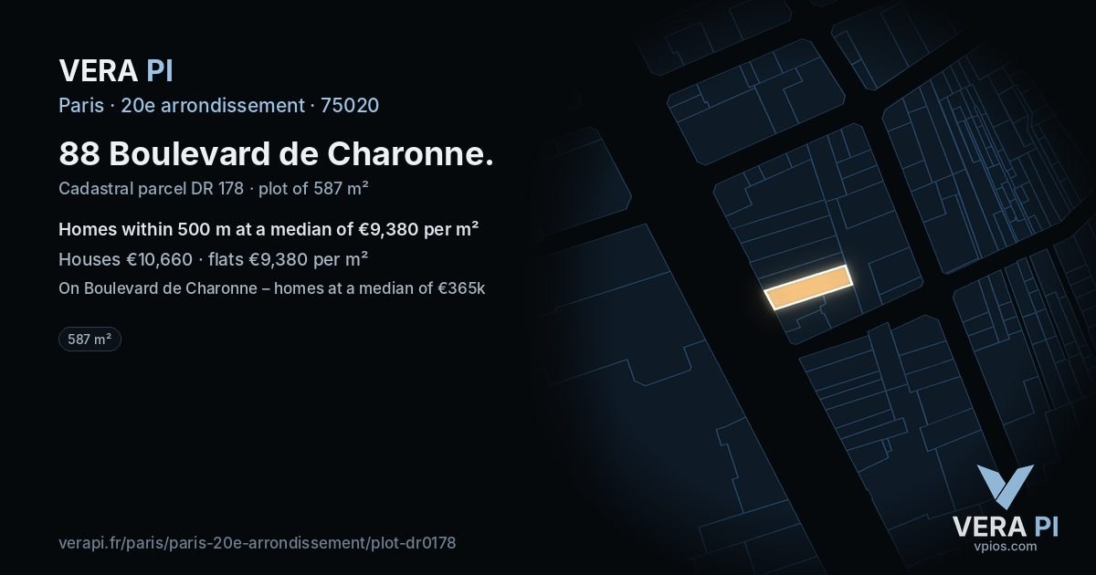 88 Boulevard de Charonne, 20e arrondissement at night – the plot lit, the parcels around coloured by the prices near them
