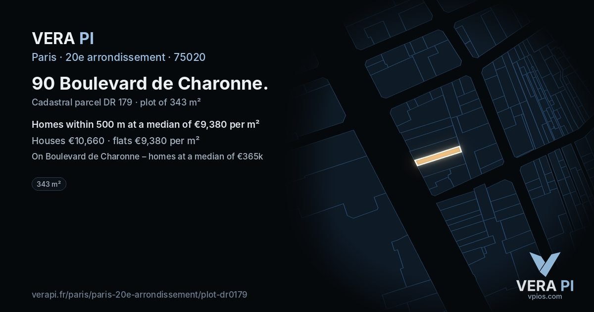 90 Boulevard de Charonne, 20e arrondissement at night – the plot lit, the parcels around coloured by the prices near them