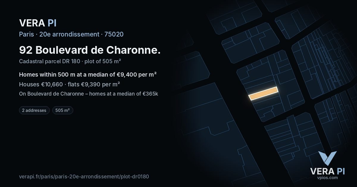 92 Boulevard de Charonne, 20e arrondissement at night – the plot lit, the parcels around coloured by the prices near them