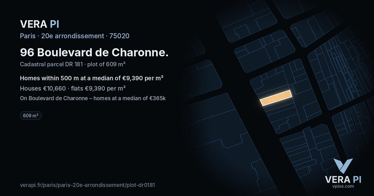 96 Boulevard de Charonne, 20e arrondissement at night – the plot lit, the parcels around coloured by the prices near them