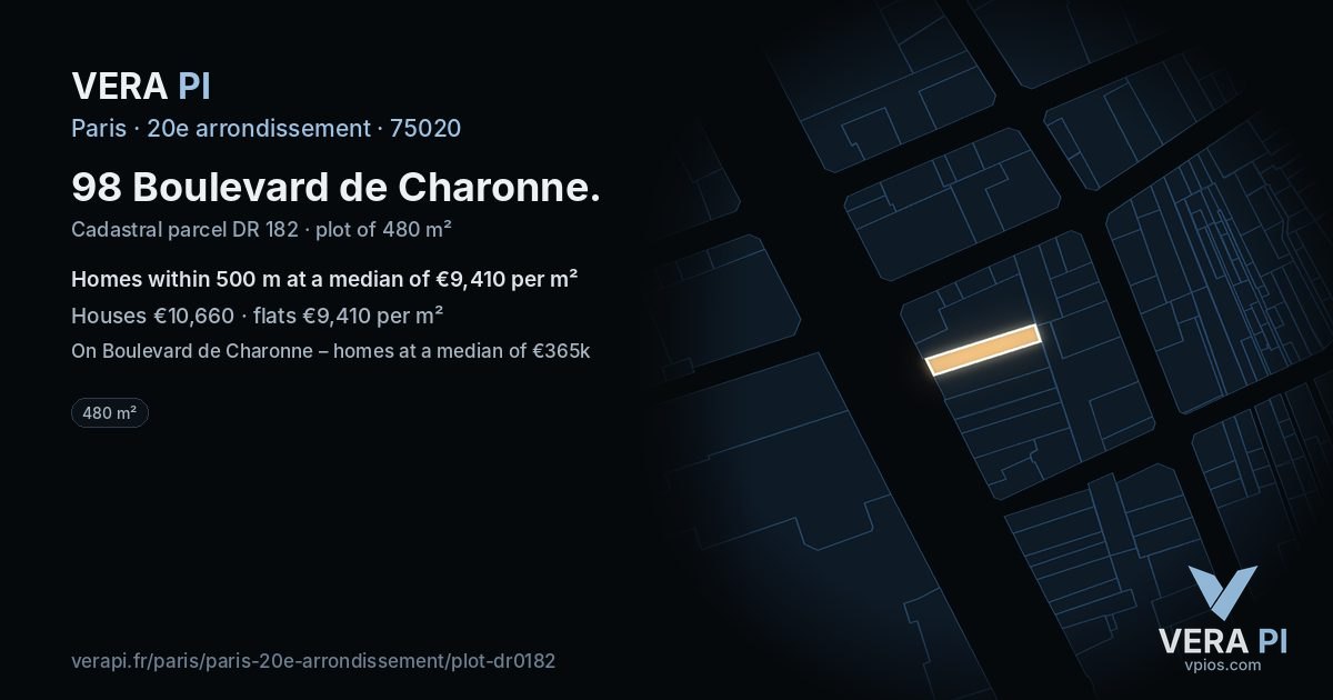98 Boulevard de Charonne, 20e arrondissement at night – the plot lit, the parcels around coloured by the prices near them
