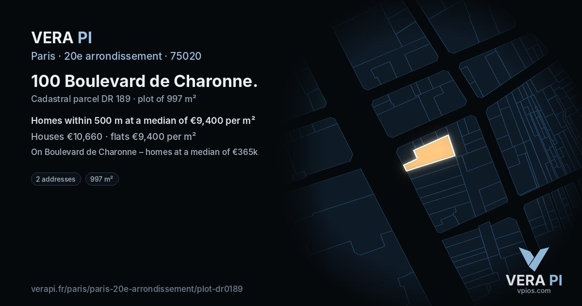 100 Boulevard de Charonne, 20e arrondissement at night – the plot lit, the parcels around coloured by the prices near them