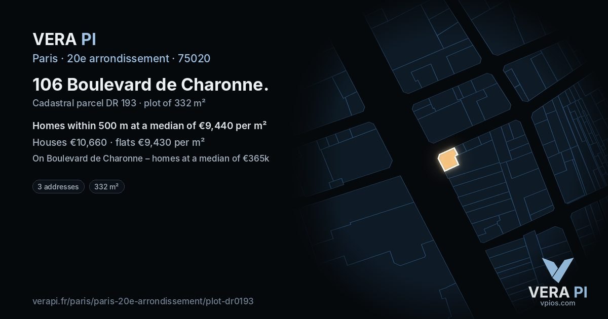 106 Boulevard de Charonne, 20e arrondissement at night – the plot lit, the parcels around coloured by the prices near them