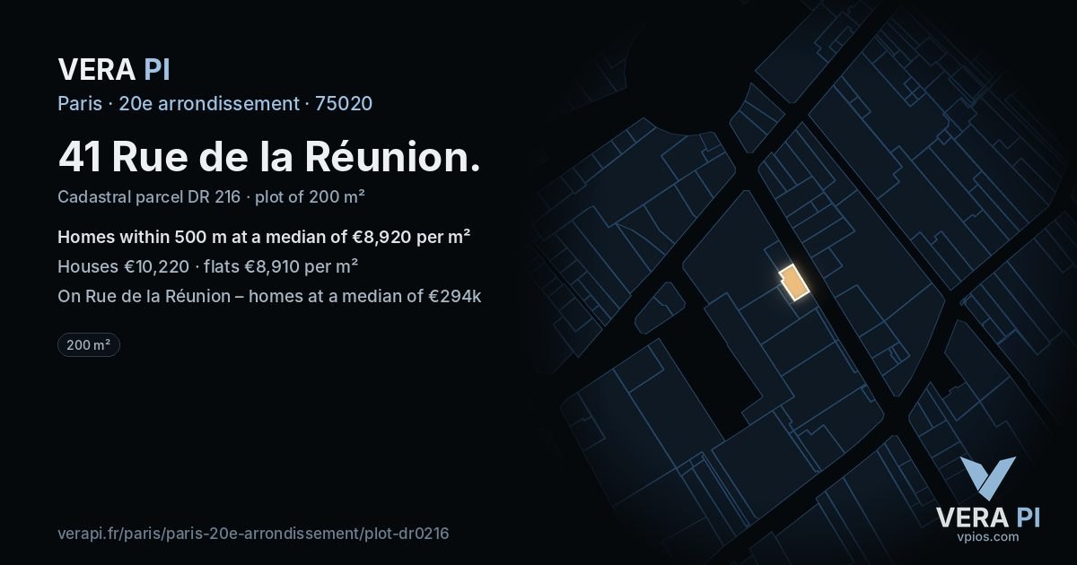 41 Rue de la Réunion, 20e arrondissement at night – the plot lit, the parcels around coloured by the prices near them