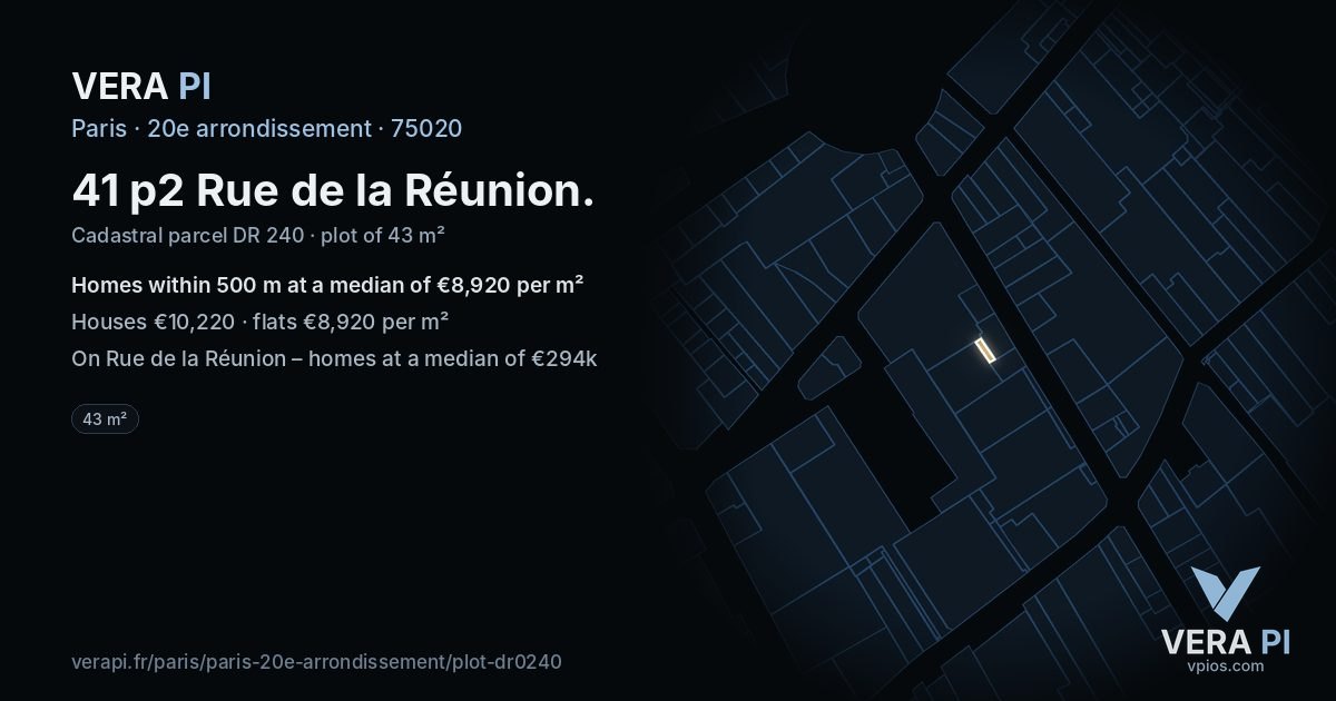 41 p2 Rue de la Réunion, 20e arrondissement at night – the plot lit, the parcels around coloured by the prices near them