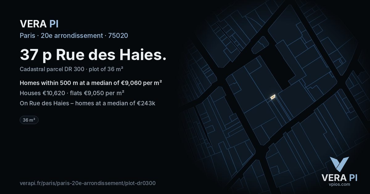 37 p Rue des Haies, 20e arrondissement at night – the plot lit, the parcels around coloured by the prices near them