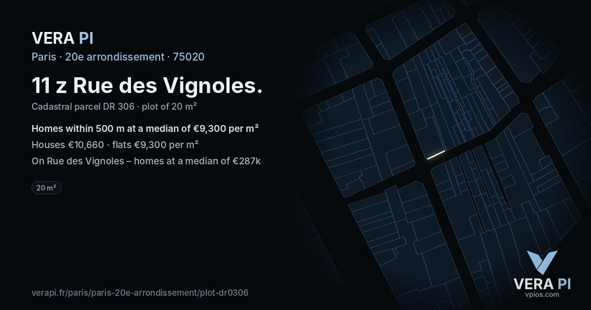 11 z Rue des Vignoles, 20e arrondissement at night – the plot lit, the parcels around coloured by the prices near them