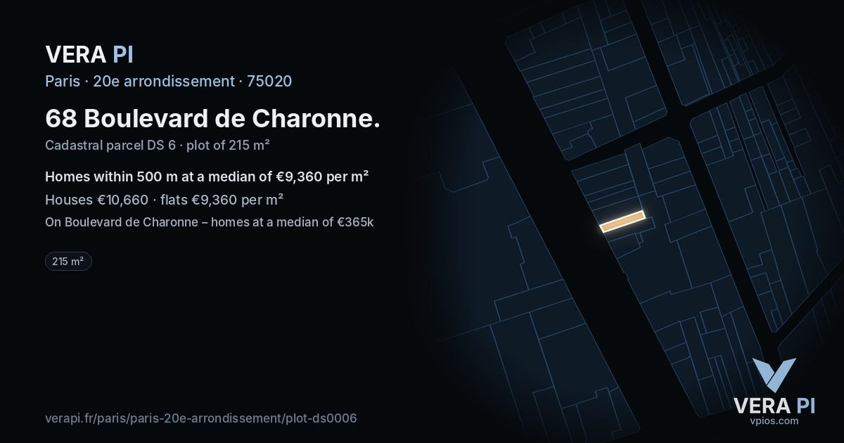 68 Boulevard de Charonne, 20e arrondissement at night – the plot lit, the parcels around coloured by the prices near them