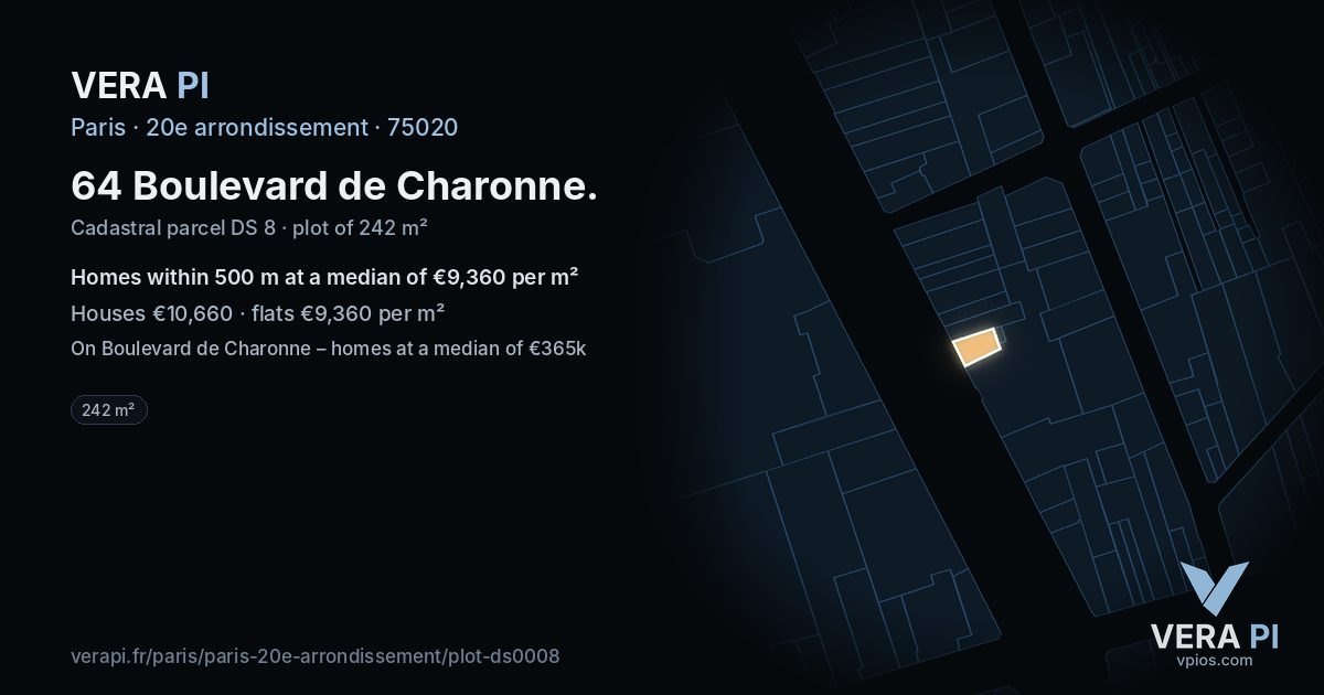 64 Boulevard de Charonne, 20e arrondissement at night – the plot lit, the parcels around coloured by the prices near them
