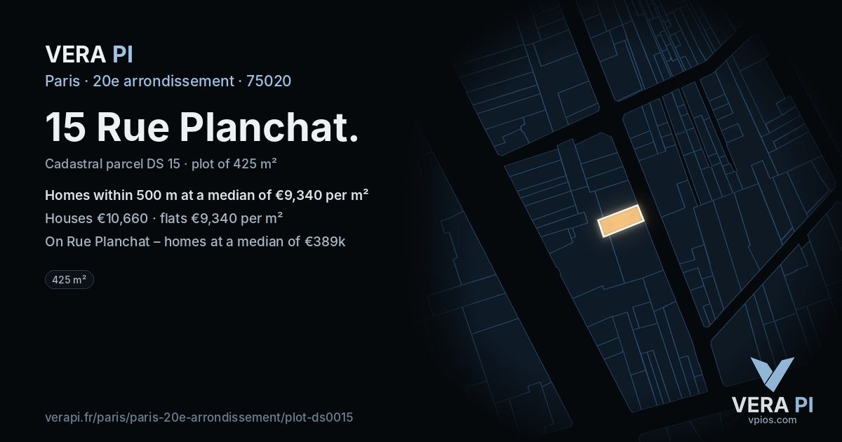 15 Rue Planchat, 20e arrondissement at night – the plot lit, the parcels around coloured by the prices near them