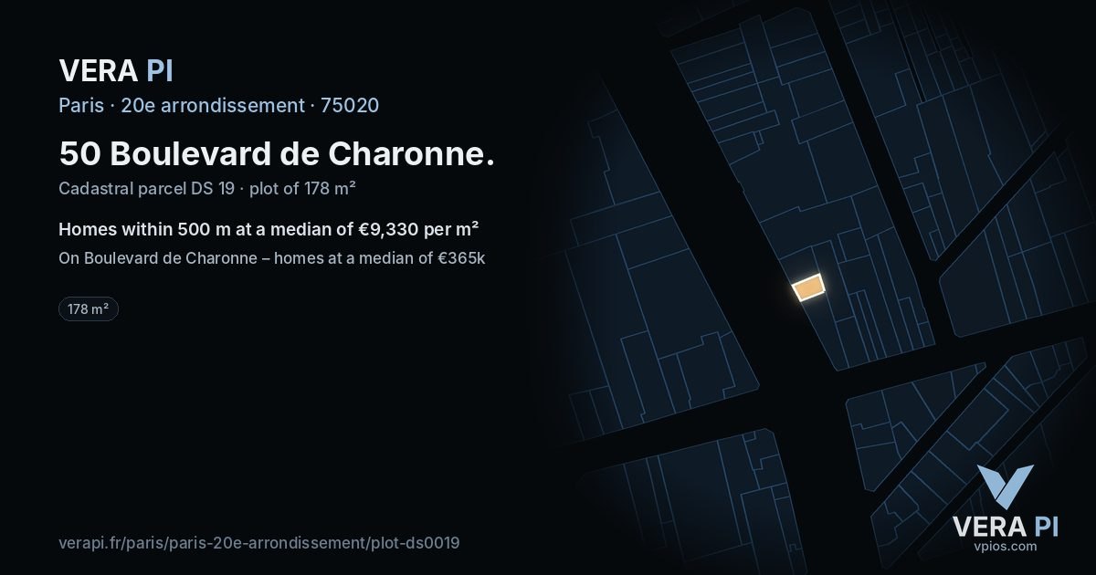 50 Boulevard de Charonne, 20e arrondissement at night – the plot lit, the parcels around coloured by the prices near them