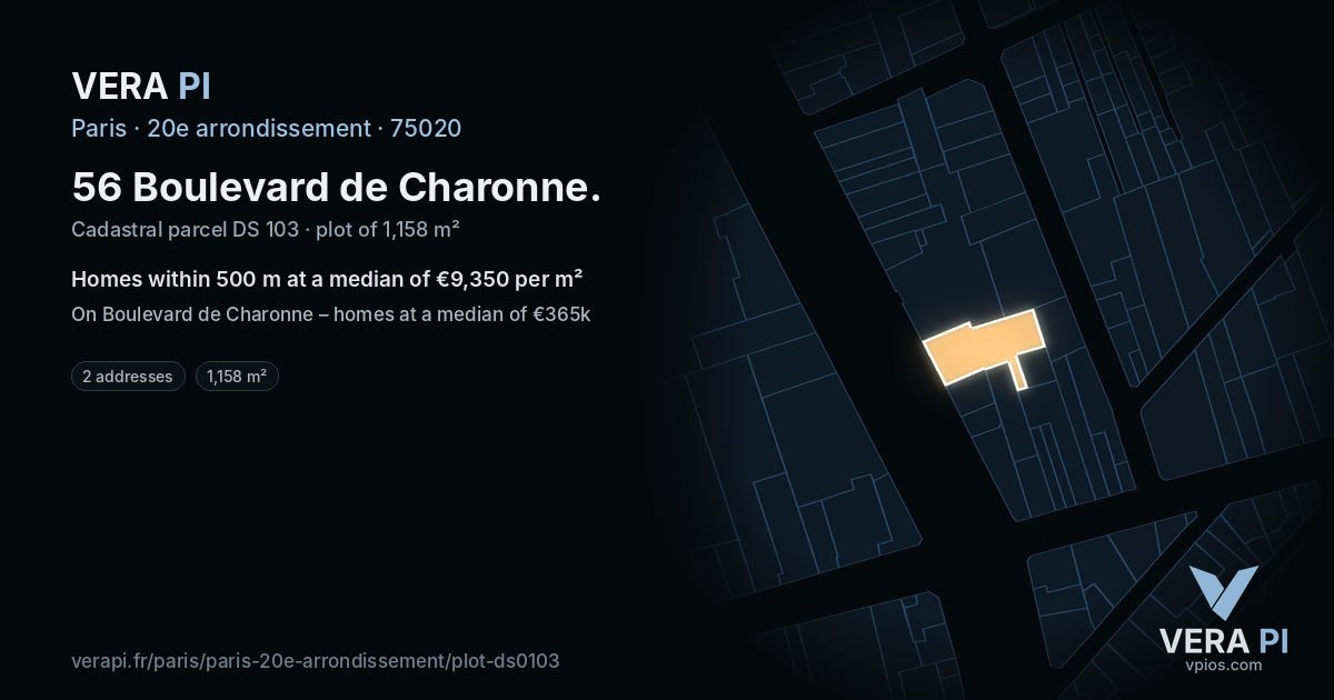 56 Boulevard de Charonne, 20e arrondissement at night – the plot lit, the parcels around coloured by the prices near them