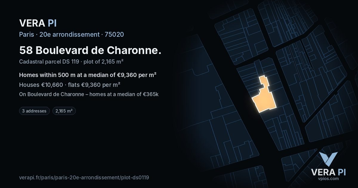 58 Boulevard de Charonne, 20e arrondissement at night – the plot lit, the parcels around coloured by the prices near them
