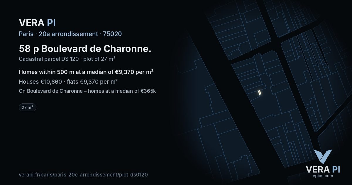 58 p Boulevard de Charonne, 20e arrondissement at night – the plot lit, the parcels around coloured by the prices near them