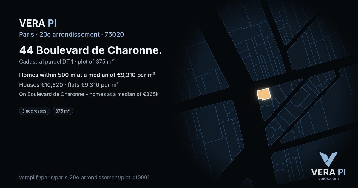 44 Boulevard de Charonne, 20e arrondissement at night – the plot lit, the parcels around coloured by the prices near them