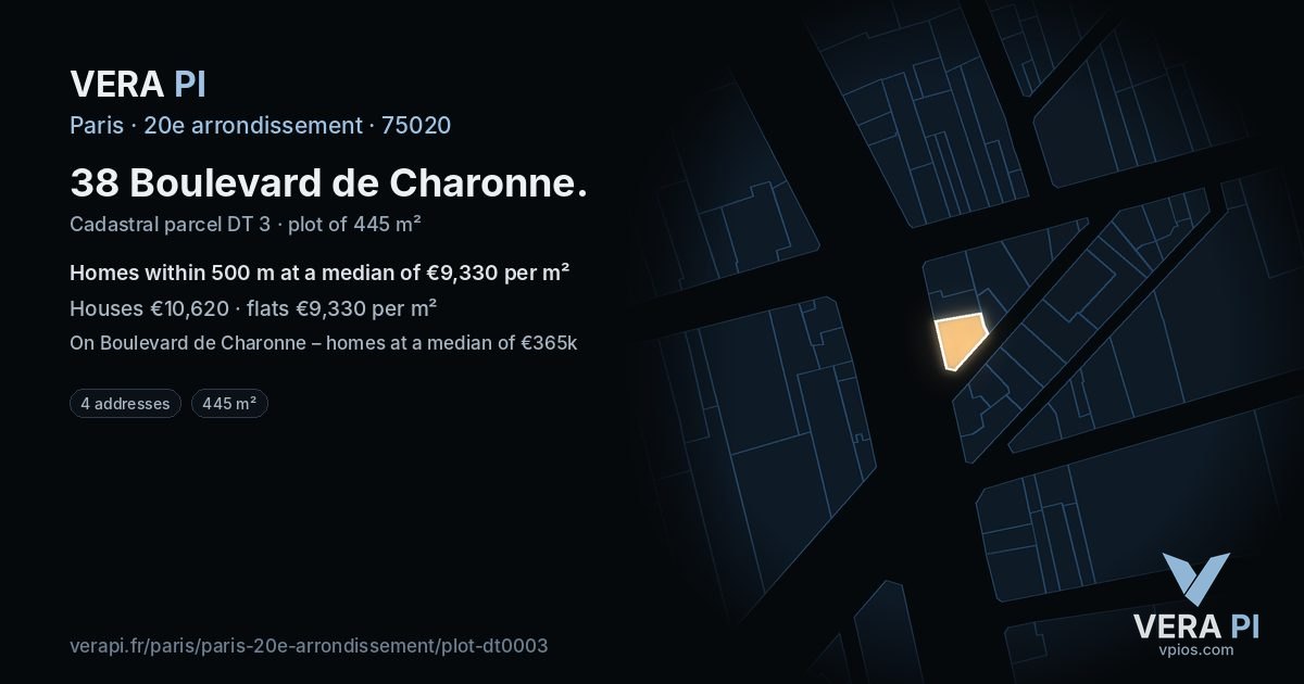 38 Boulevard de Charonne, 20e arrondissement at night – the plot lit, the parcels around coloured by the prices near them