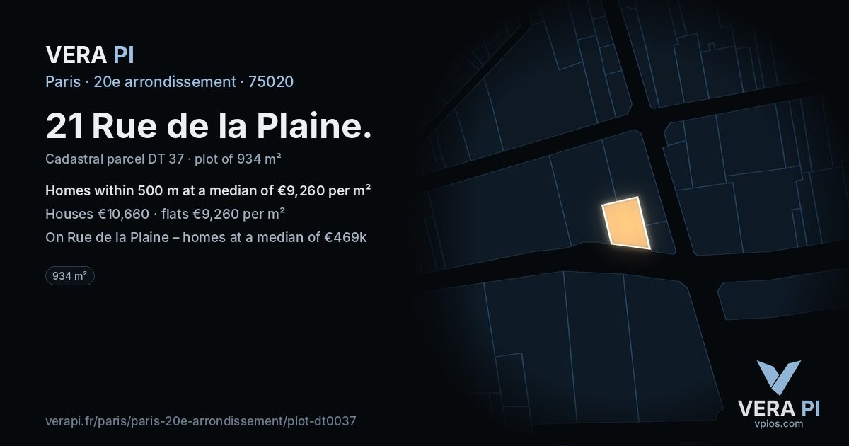 21 Rue de la Plaine, 20e arrondissement at night – the plot lit, the parcels around coloured by the prices near them