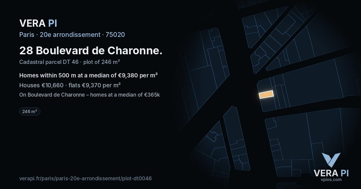 28 Boulevard de Charonne, 20e arrondissement at night – the plot lit, the parcels around coloured by the prices near them