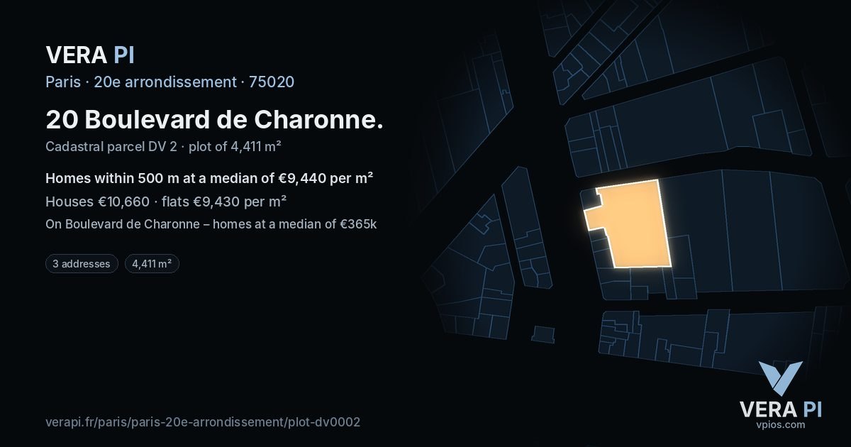 20 Boulevard de Charonne, 20e arrondissement at night – the plot lit, the parcels around coloured by the prices near them