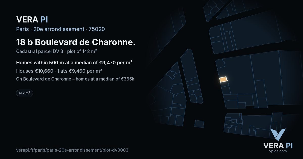 18 b Boulevard de Charonne, 20e arrondissement at night – the plot lit, the parcels around coloured by the prices near them