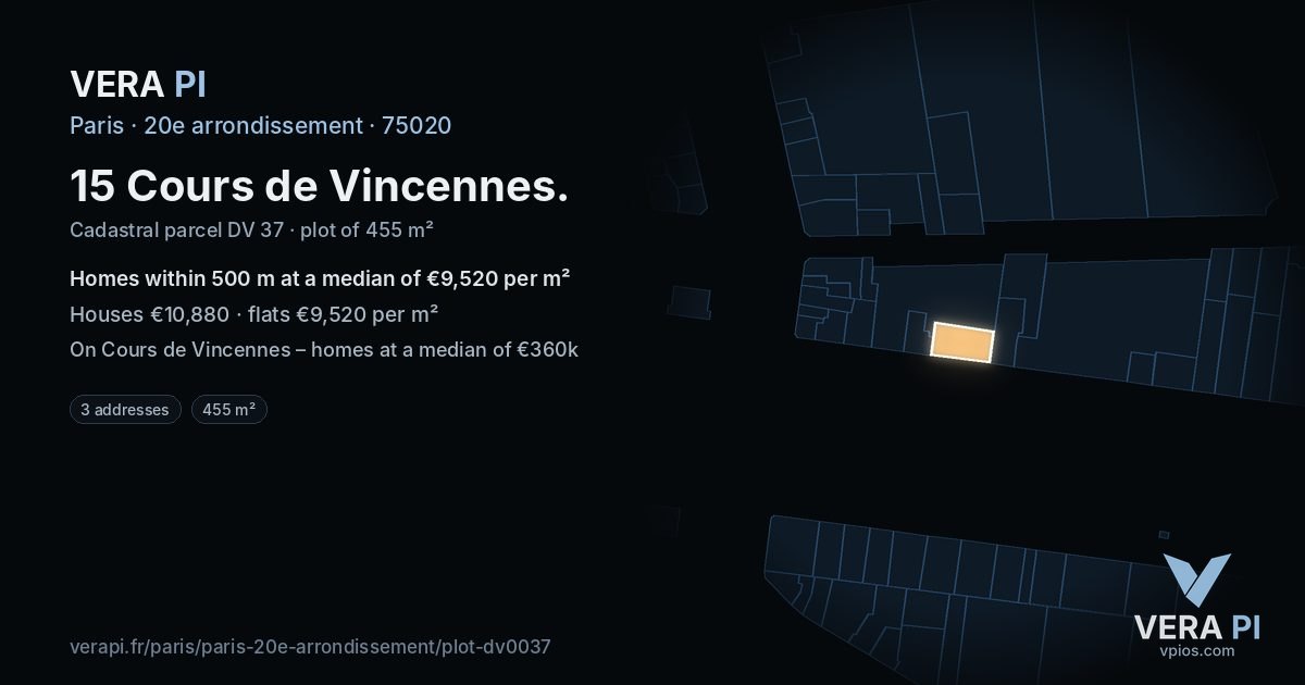 15 Cours de Vincennes, 20e arrondissement at night – the plot lit, the parcels around coloured by the prices near them