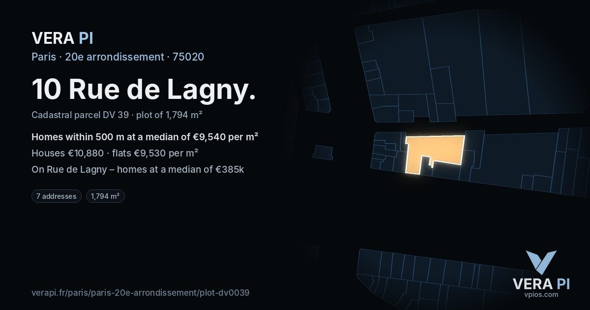 10 Rue de Lagny, 20e arrondissement at night – the plot lit, the parcels around coloured by the prices near them
