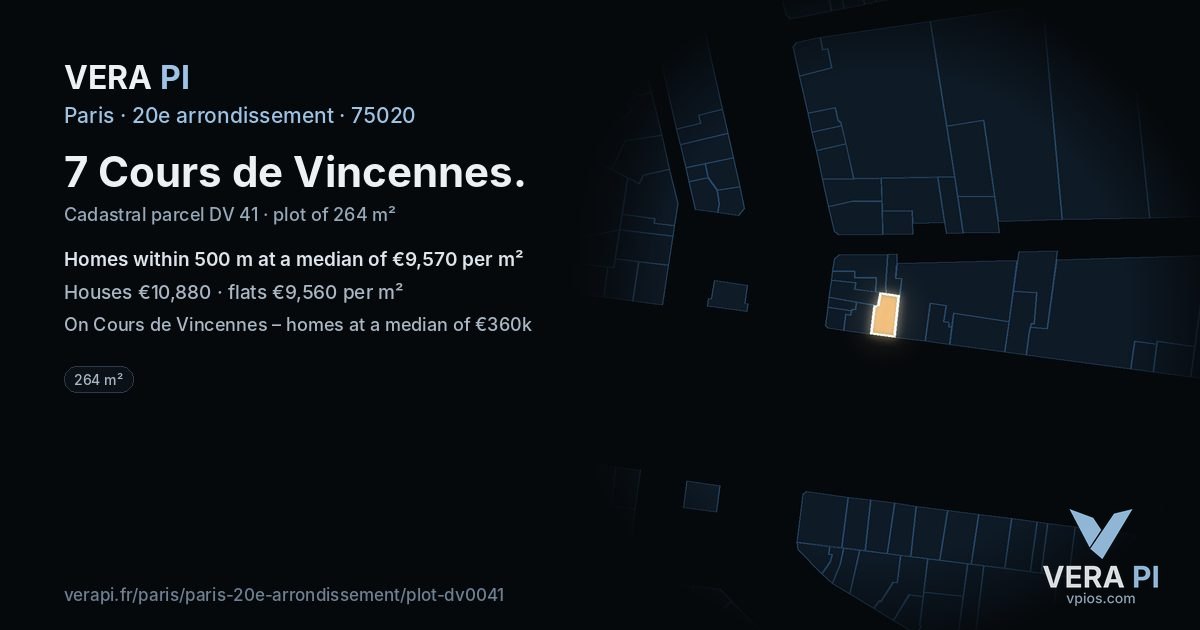 7 Cours de Vincennes, 20e arrondissement at night – the plot lit, the parcels around coloured by the prices near them