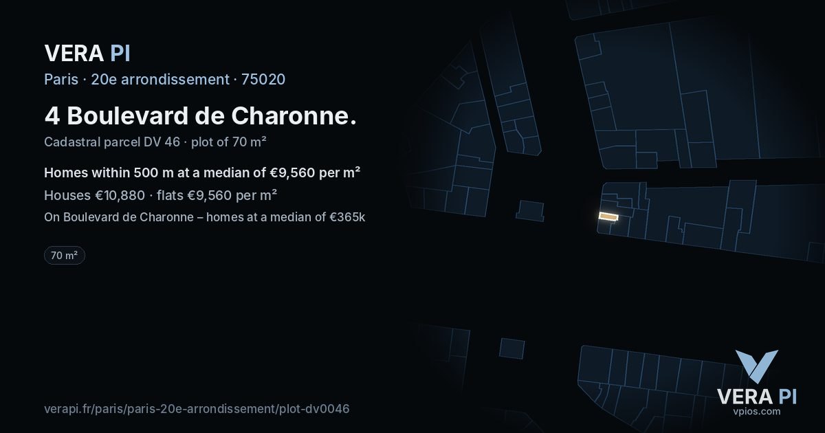 4 Boulevard de Charonne, 20e arrondissement at night – the plot lit, the parcels around coloured by the prices near them