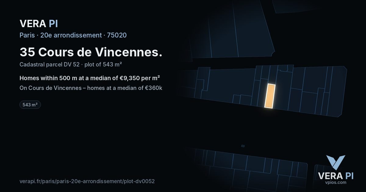 35 Cours de Vincennes, 20e arrondissement at night – the plot lit, the parcels around coloured by the prices near them