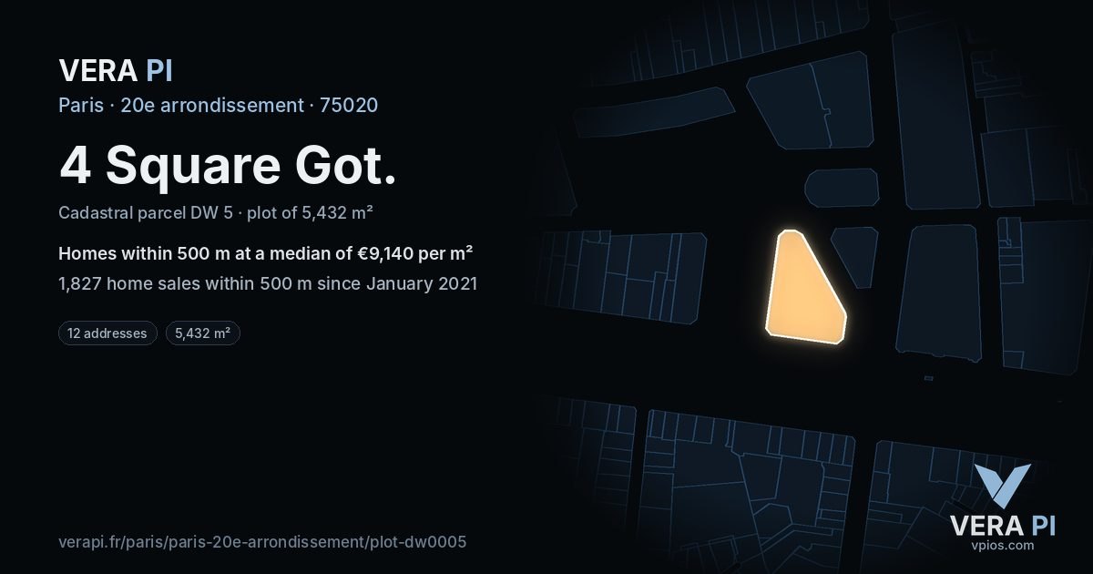 4 Square Got, 20e arrondissement at night – the plot lit, the parcels around coloured by the prices near them