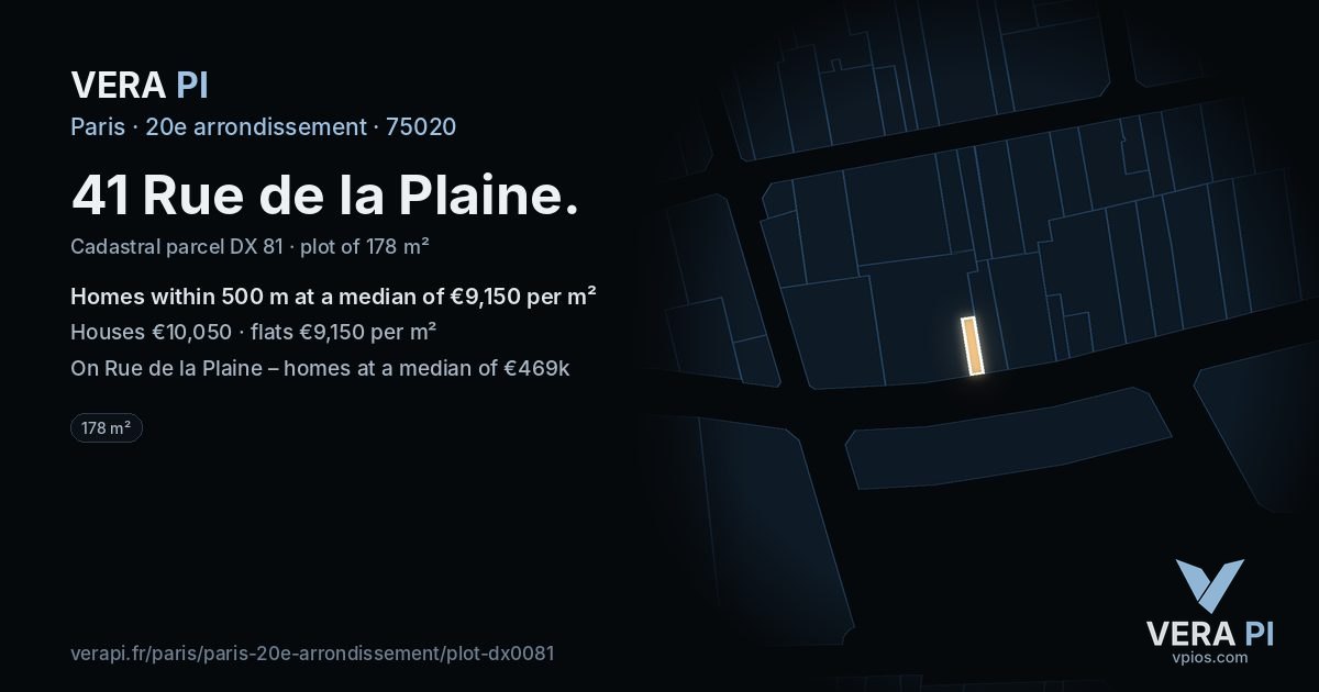 41 Rue de la Plaine, 20e arrondissement at night – the plot lit, the parcels around coloured by the prices near them