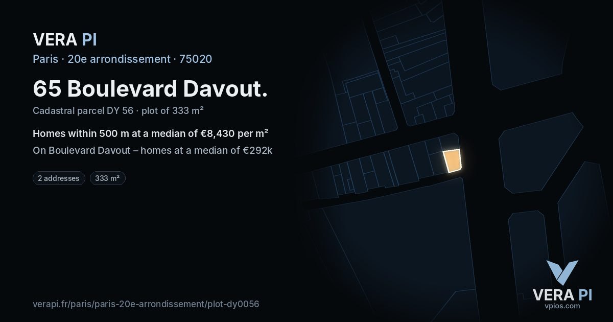65 Boulevard Davout, 20e arrondissement at night – the plot lit, the parcels around coloured by the prices near them