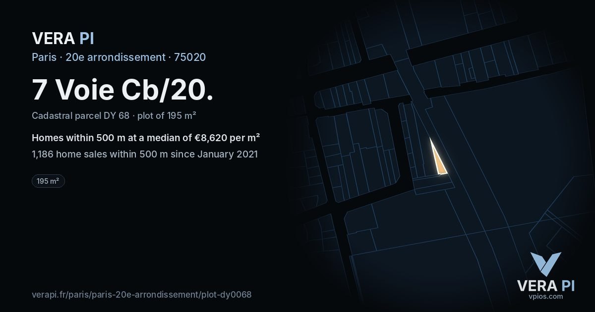 7 Voie Cb/20, 20e arrondissement at night – the plot lit, the parcels around coloured by the prices near them
