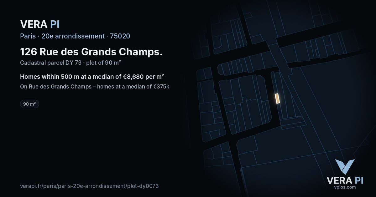 126 Rue des Grands Champs, 20e arrondissement at night – the plot lit, the parcels around coloured by the prices near them