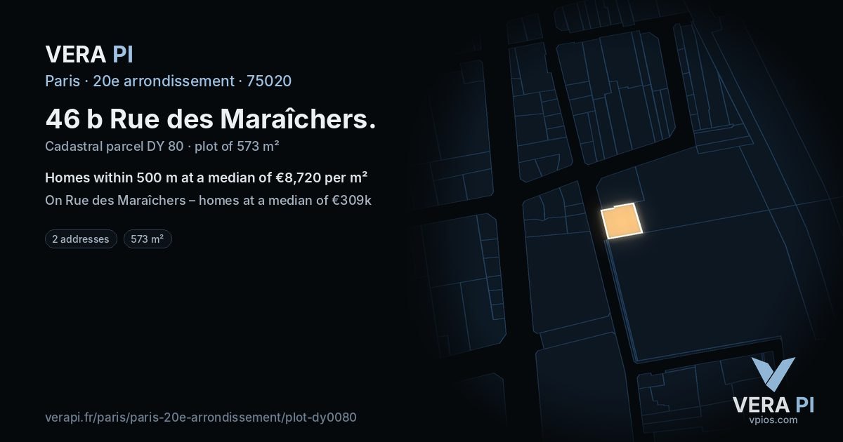 46 b Rue des Maraîchers, 20e arrondissement at night – the plot lit, the parcels around coloured by the prices near them