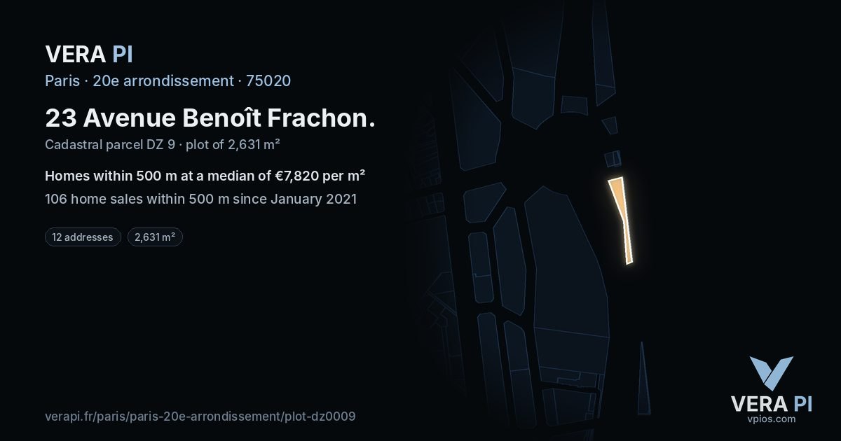 23 Avenue Benoît Frachon, 20e arrondissement at night – the plot lit, the parcels around coloured by the prices near them