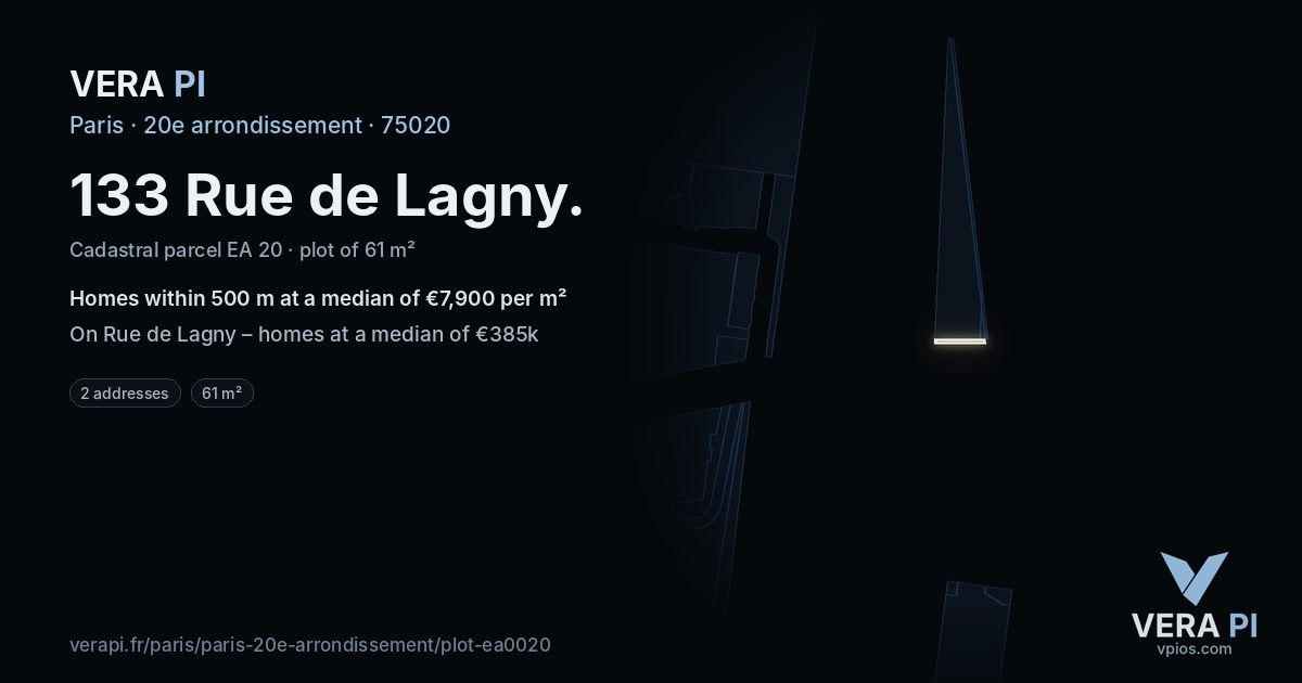 133 Rue de Lagny, 20e arrondissement at night – the plot lit, the parcels around coloured by the prices near them
