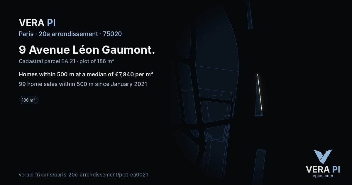 9 Avenue Léon Gaumont, 20e arrondissement at night – the plot lit, the parcels around coloured by the prices near them
