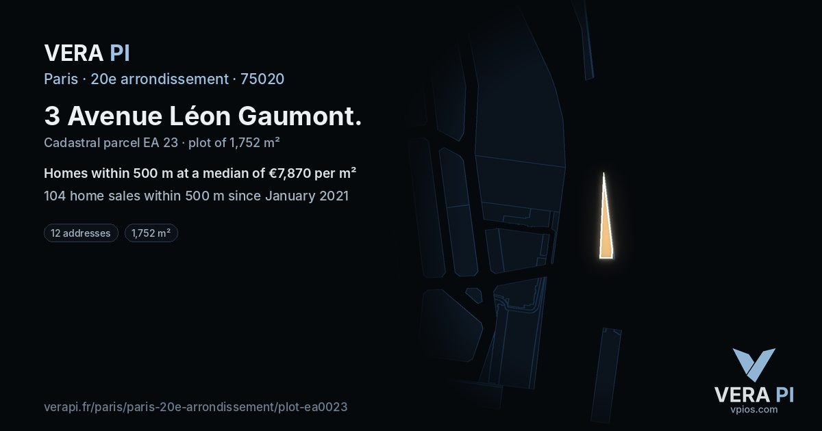 3 Avenue Léon Gaumont, 20e arrondissement at night – the plot lit, the parcels around coloured by the prices near them