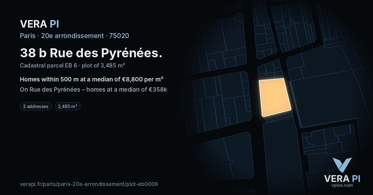 38 b Rue des Pyrénées, 20e arrondissement at night – the plot lit, the parcels around coloured by the prices near them